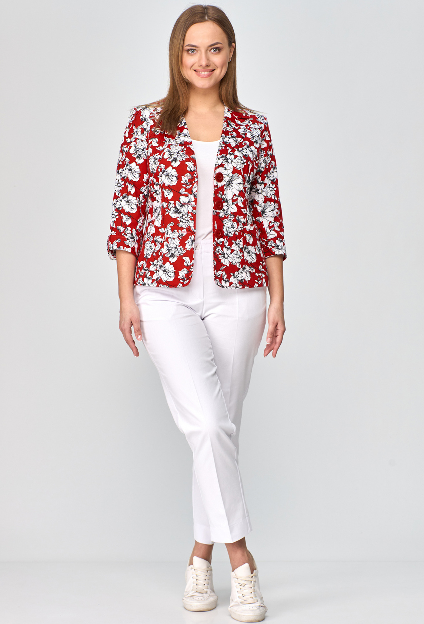 Жакет БЕЛЭЛЬСТИЛЬ 203 красный черно-белые цветы