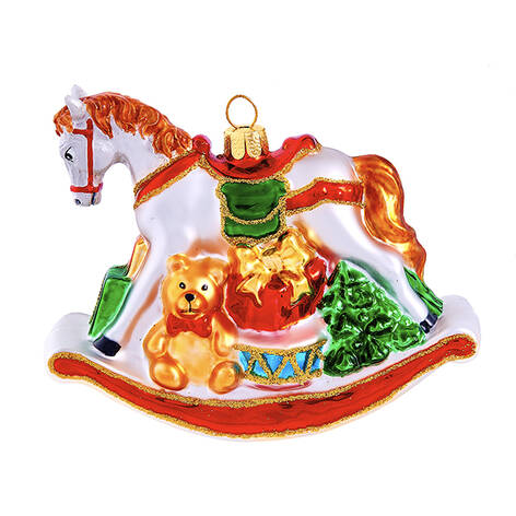Лошадка-качалка с подарками (стекло) 11,5х4,5х8 см