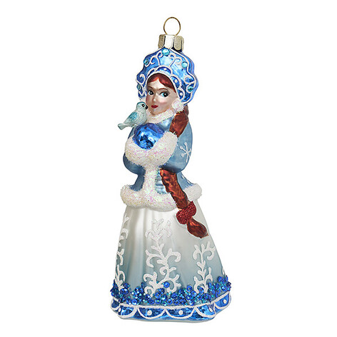 Снегурочка в русском кокошнике голубая (стекло) 6,5х6,5х14 см