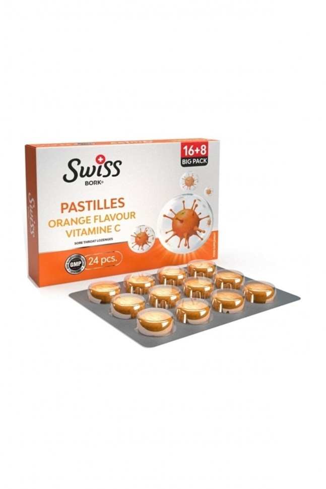Пастилки для симптоматического облегчения боли в горле SWISS Bork Orange & Vitamin (апельсин и в