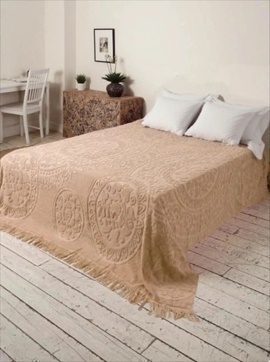 Покрывало махровое Узелочки (Knots) с бахромой Сафия Хоум, бежевый (арт.5121)
