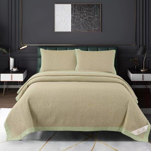 Покрывало муслиновое с наволочками 50*70-2шт Ретро-Уют, KLCG-021, оливковый