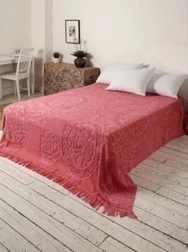 Покрывало махровое Узелочки (Knots) с бахромой Сафия Хоум, коралловый (арт.5121)