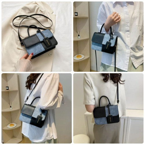 Женская кожаная сумка 4114 BLACK BLUE