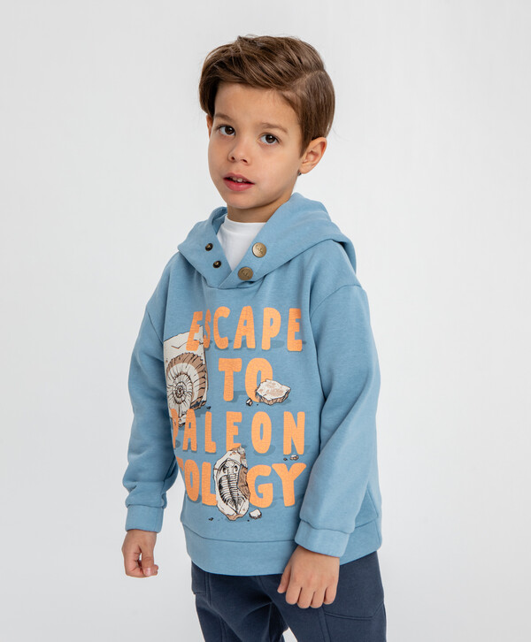 1520 р.  1900 р.  Худи оверсайз с капюшоном с принтом голубое для мальчика Button Blue