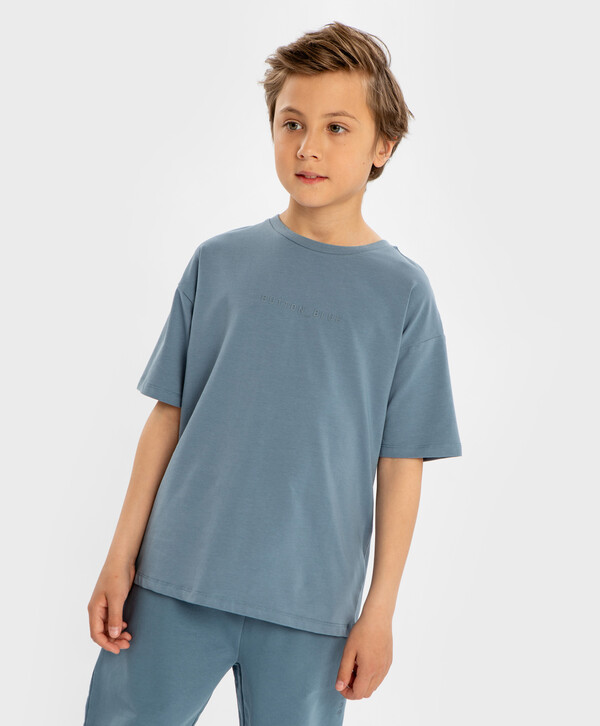 480 р. 599 р. Футболка базовая с коротким рукавом и принтом синяя детская Button Blue