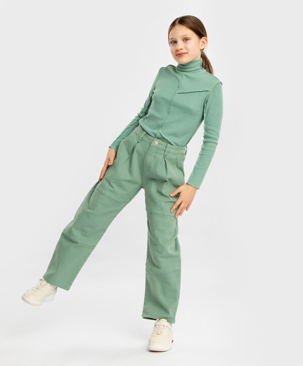 1600 р. 2000 р. Джинсы свободные Baggy с защипами зеленые детские Button Blue