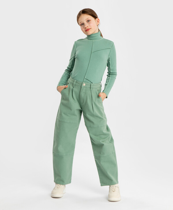 1600 р. 2000 р. Джинсы свободные Baggy с защипами зеленые детские Button Blue