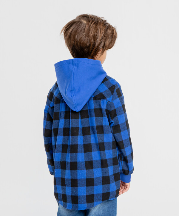 1560 р.  1950 р.  Рубашка фланелевая с капюшоном в клетку синяя для мальчика Button Blue