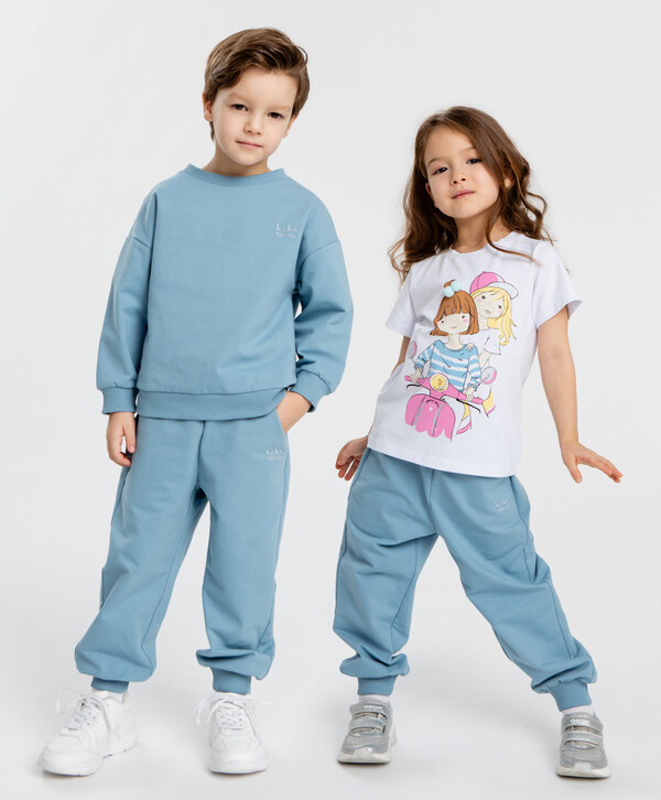 912 р. 1139 р. Джоггеры трикотажные с завязками голубые детские Button Blue