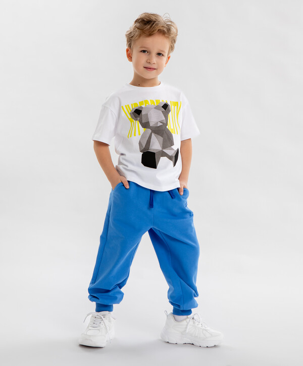 912 р. 1139 р. Джоггеры базовые с поясом на резинке синие детские Button Blue