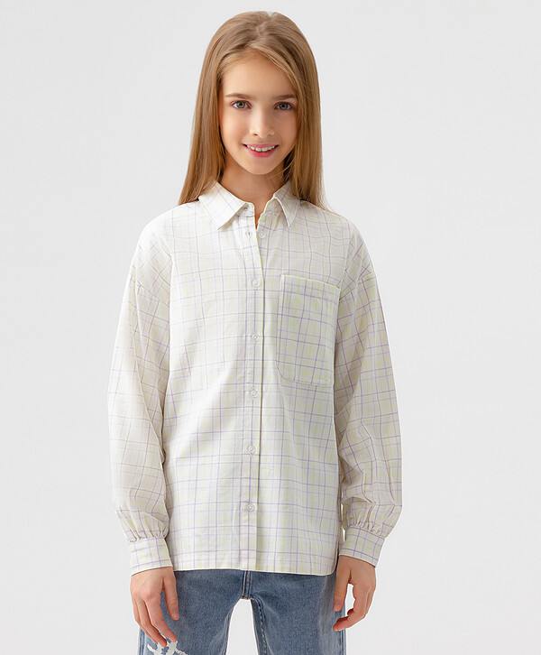 1280 р. 1600 р. Рубашка в клетку с длинным рукавом белая Button Blue