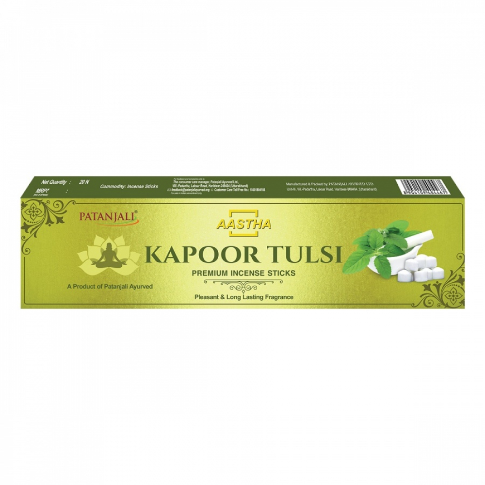 PATANJALI Aastha Premium Agarbatti Kapoor Tulsi Благовоние Капур-Тулси (масальные) 20шт