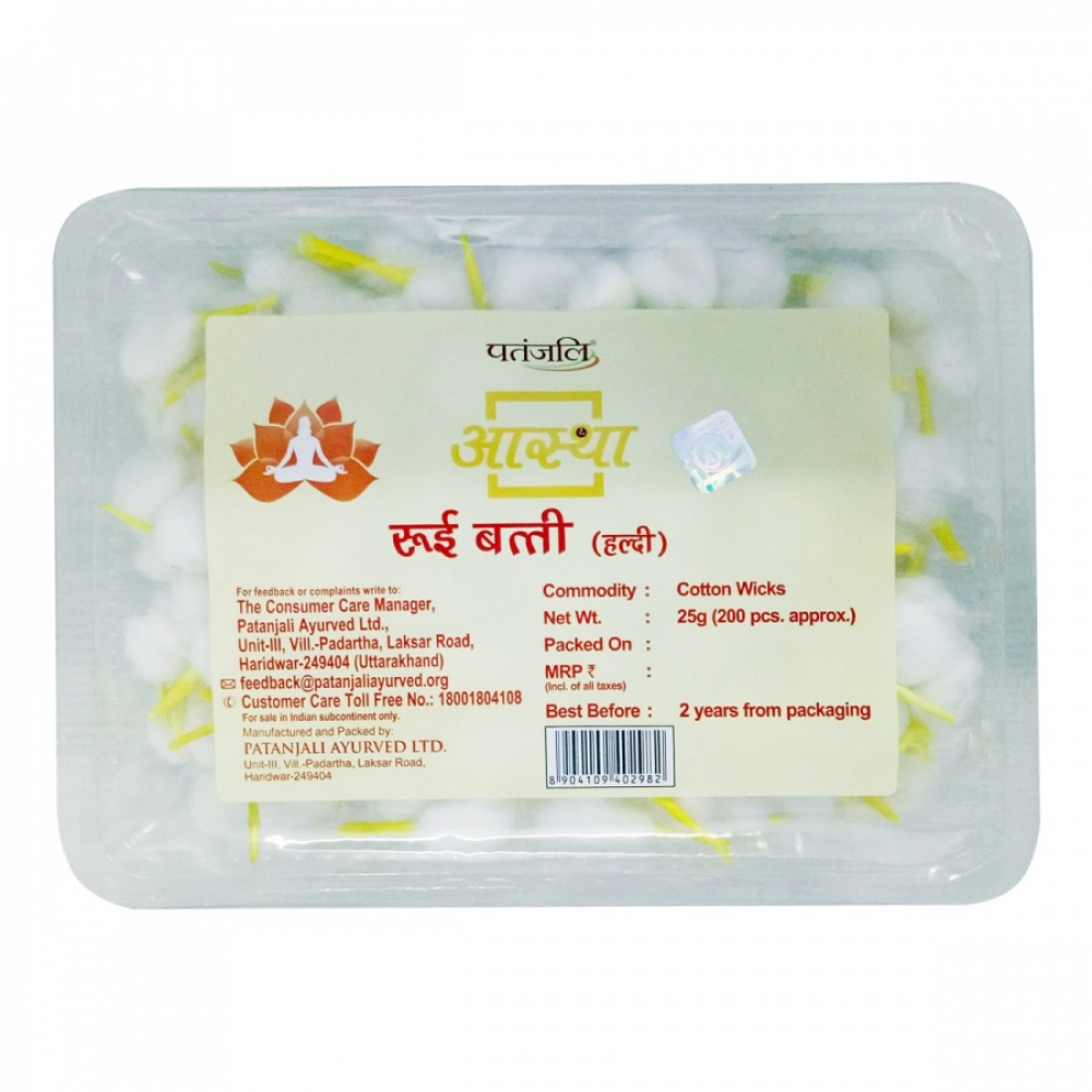 PATANJALI Aastha Cotton Wicks Haldi Хлопковые фитили с ароматом куркумы 25г