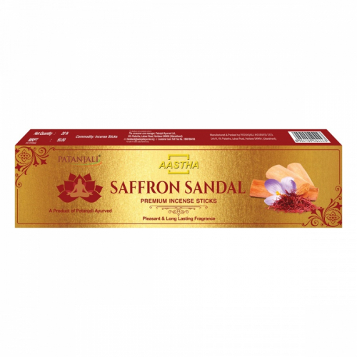 PATANJALI Aastha Premium Agarbatti Saffron Sandal Благовоние Шафран-Сандал (масальные) 20шт