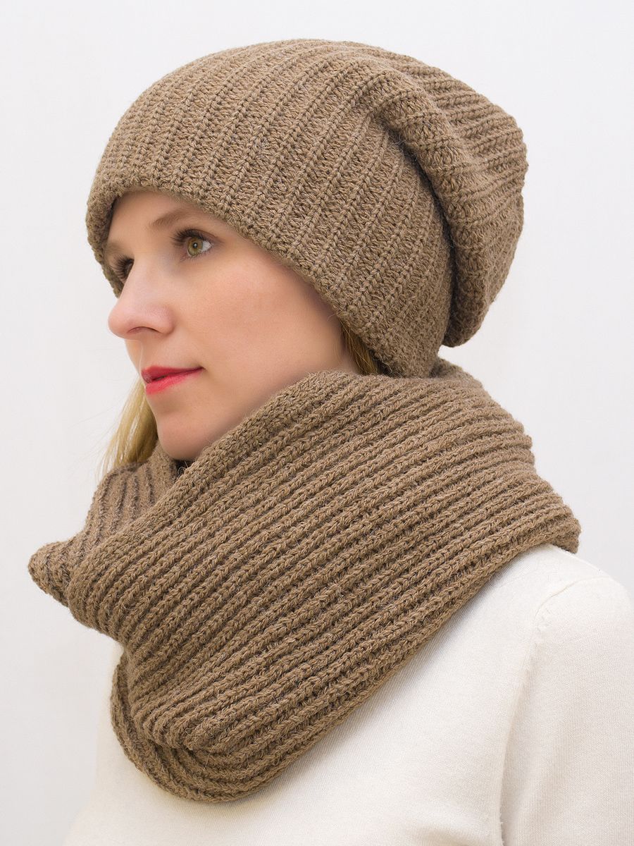 Комплект зимний женский шапка+снуд Ирина (Цвет орех), размер 56-58, шерсть 30%
