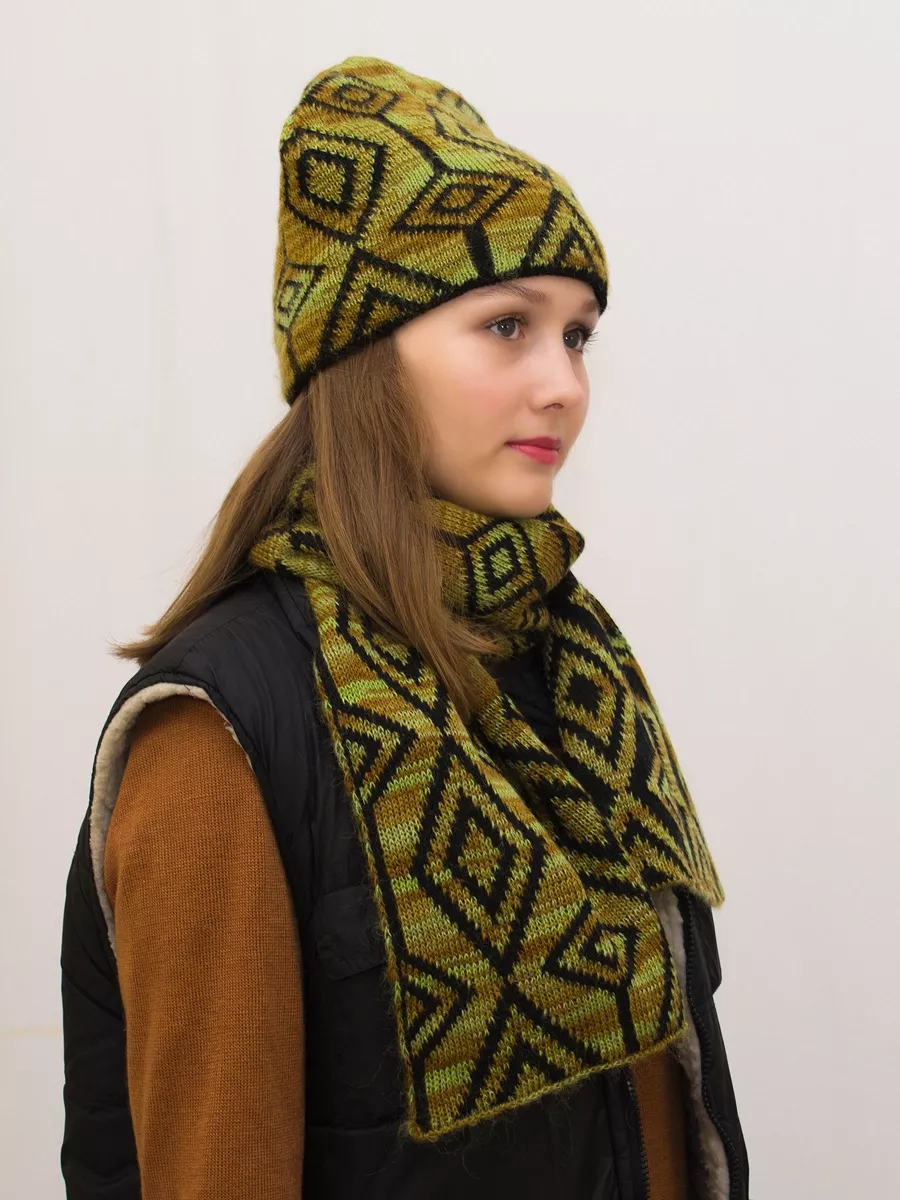 Комплект зимний женский шапка+шарф Азалия (Цвет зеленый), размер 56-58, шерсть 50%, мохер 30%