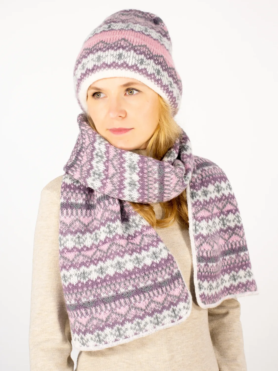 Комплект зимний женский шапка+шарф Арктика (Цвет розовый), размер 56-58, шерсть 50%, мохер 30%