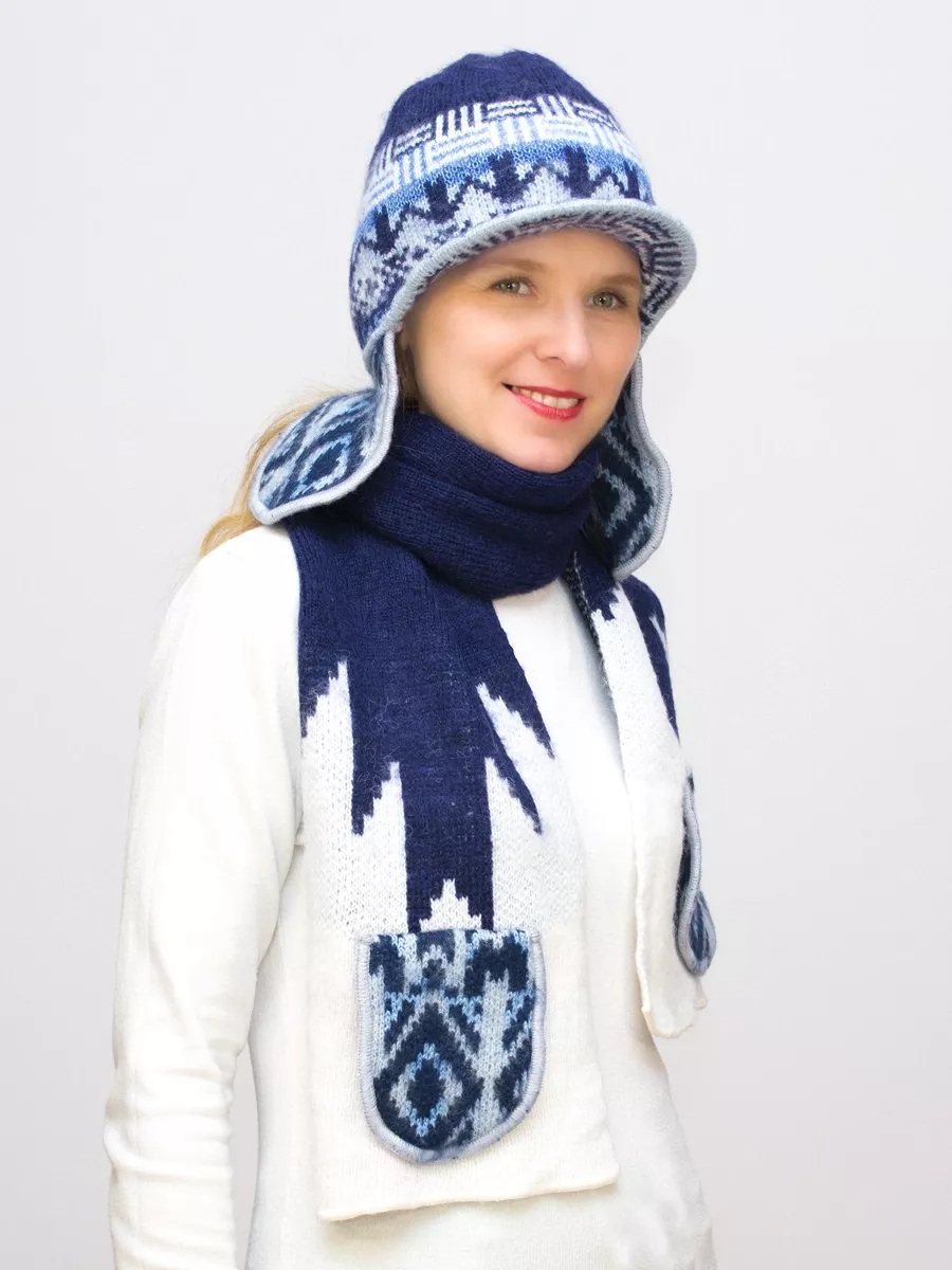 Комплект зимний женский шапка+снуд Алсу (Цвет светло-синий), размер 56-58, шерсть 80%
