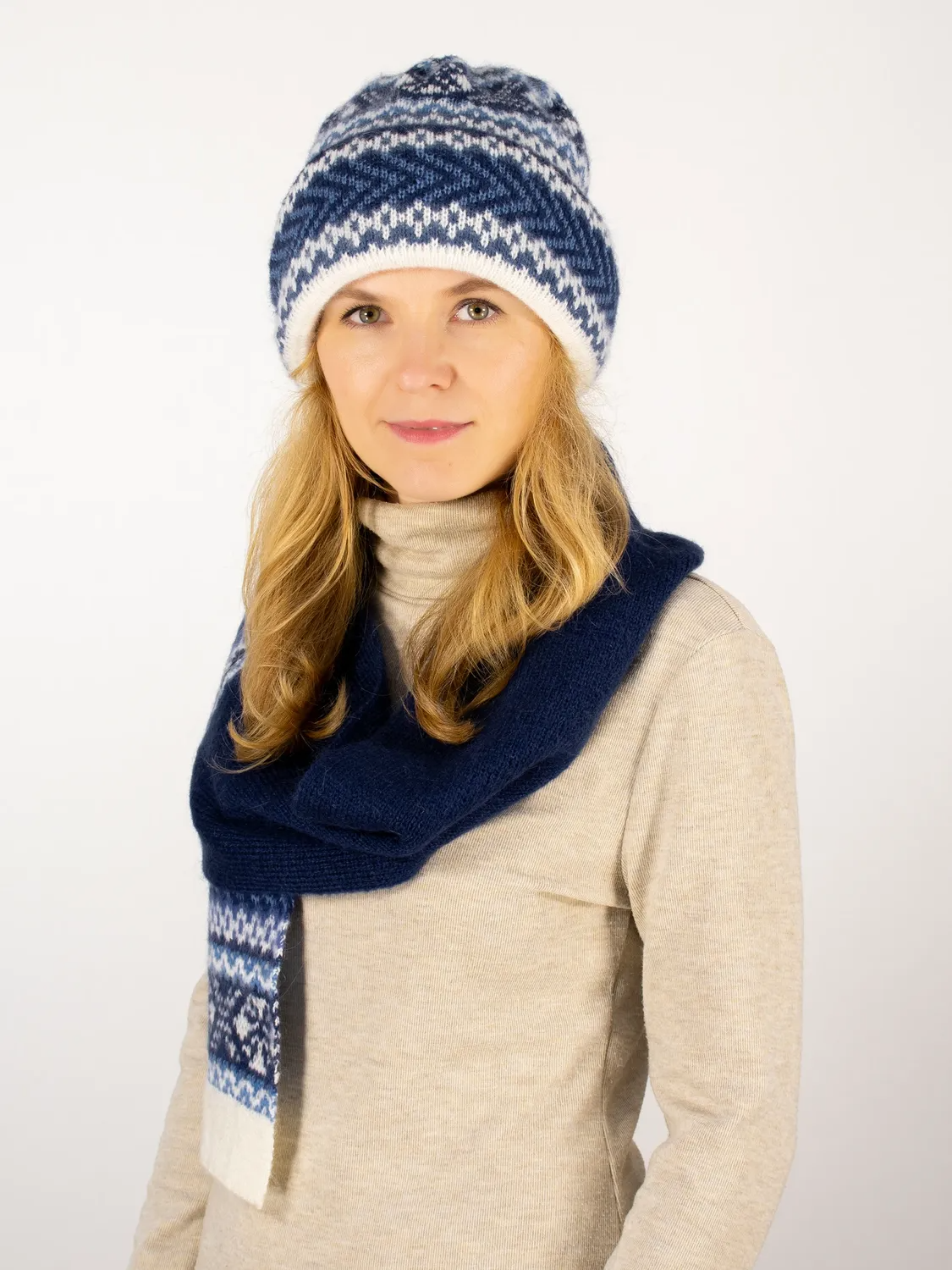 Комплект зимний женский шапка+шарф Авелин (Цвет темно-синий), размер 56-58, шерсть 50%, мохер 30%