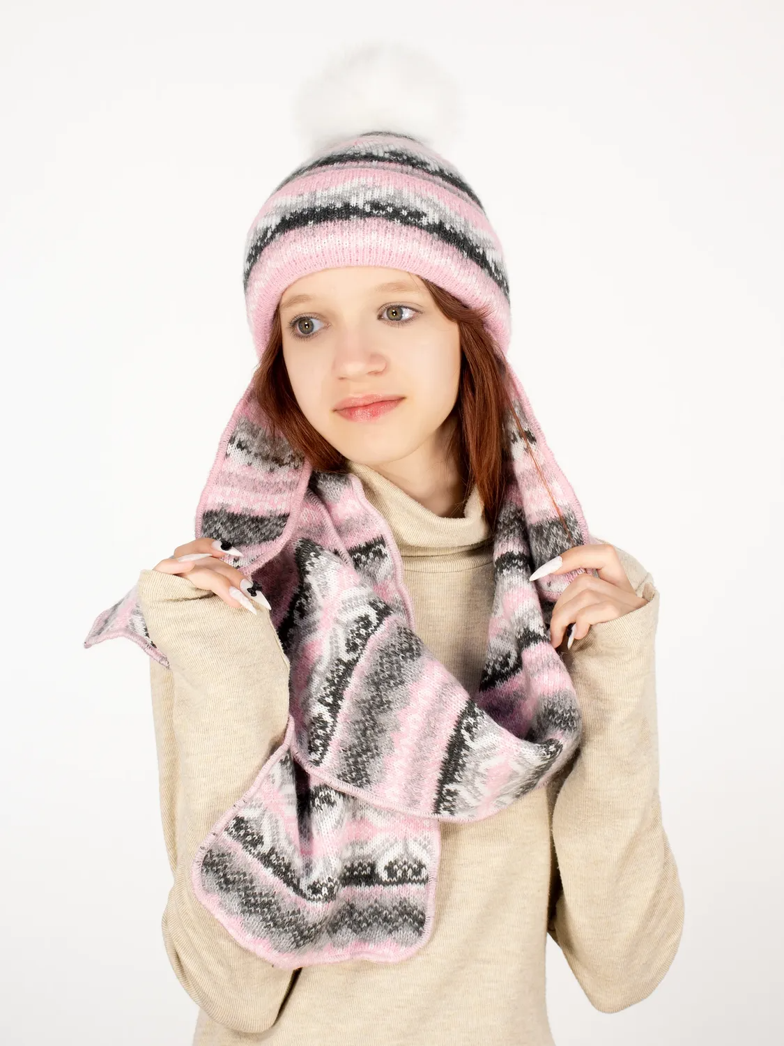 Комплект зимний для девочки шапка+шарф Сибирия (Цвет светло-розовый), размер 52-54, шерсть 70%
