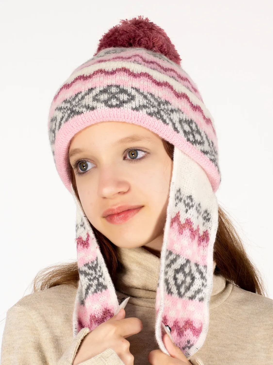 Шапка зимняя для девочки Ламия (Цвет брусничный), размер 52-54, шерсть 70%