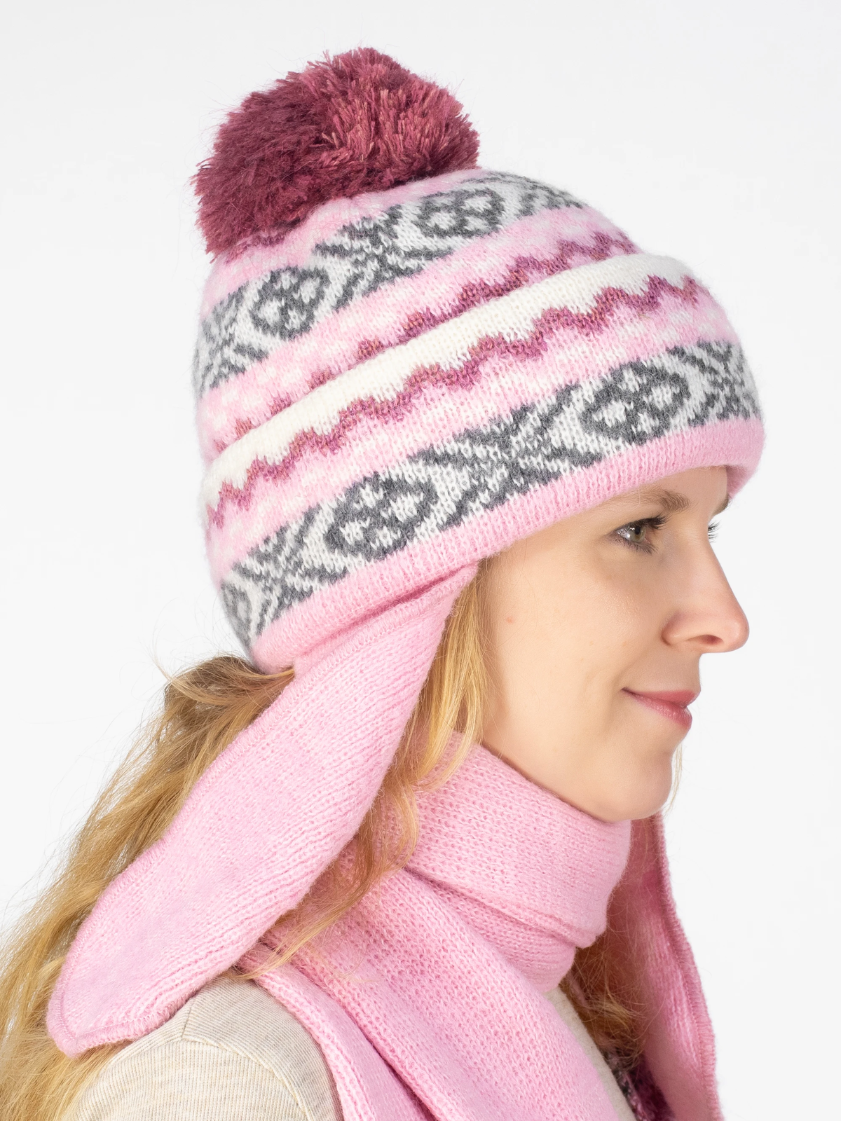 Комплект зимний женский шапка+шарф Бриз (Цвет светло-розовый), размер 54-56, шерсть 50%, мохер 30%