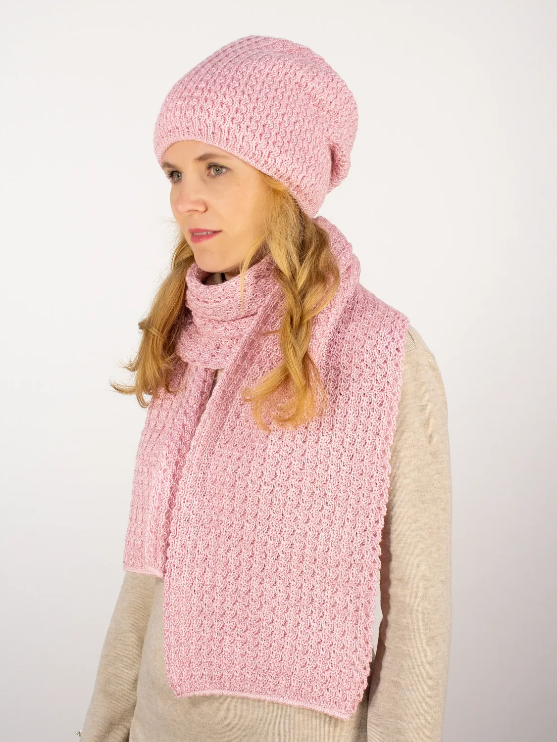 Комплект зимний женский шапка+шарф Матильда (Цвет светло-розовый), размер 56-58, шерсть 50%