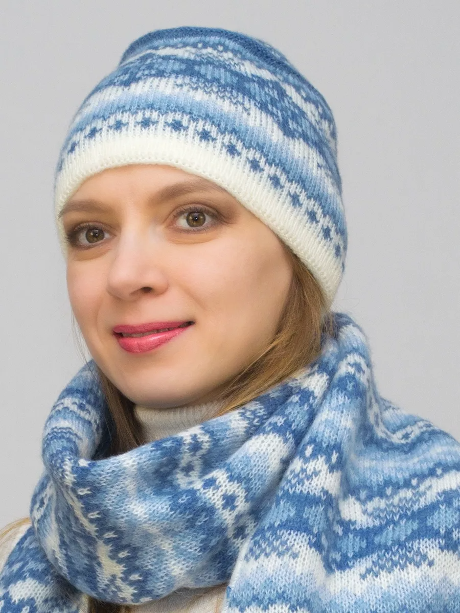Комплект зимний женский шапка+шарф Адилин (Цвет светло-синий), размер 54-56, шерсть 50%, мохер 30%