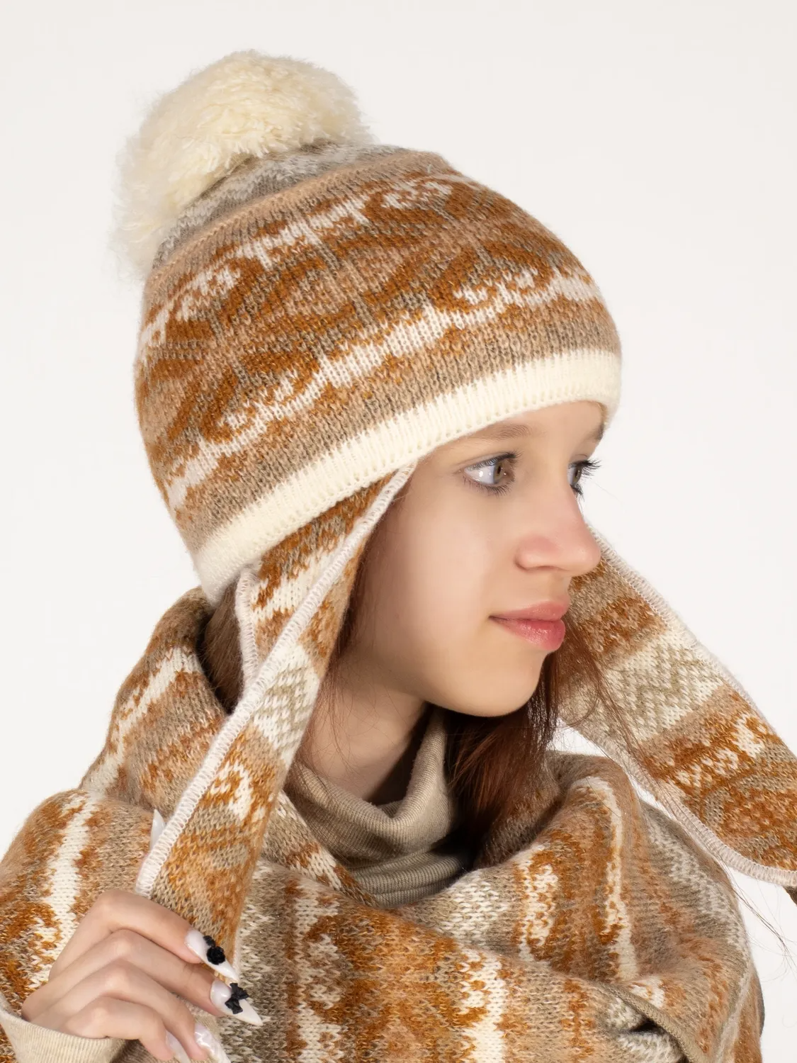 Комплект зимний для девочки шапка+шарф Мурзилка (Цвет оранжевый), размер 52-54, шерсть 70%