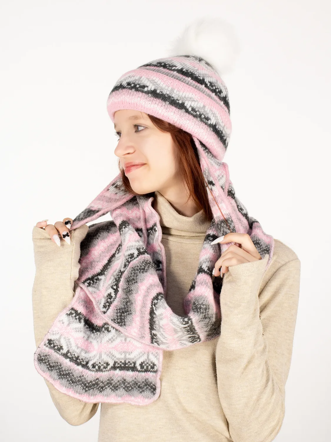Комплект зимний для девочки шапка+шарф Сибирия (Цвет светло-розовый), размер 52-54, шерсть 70%