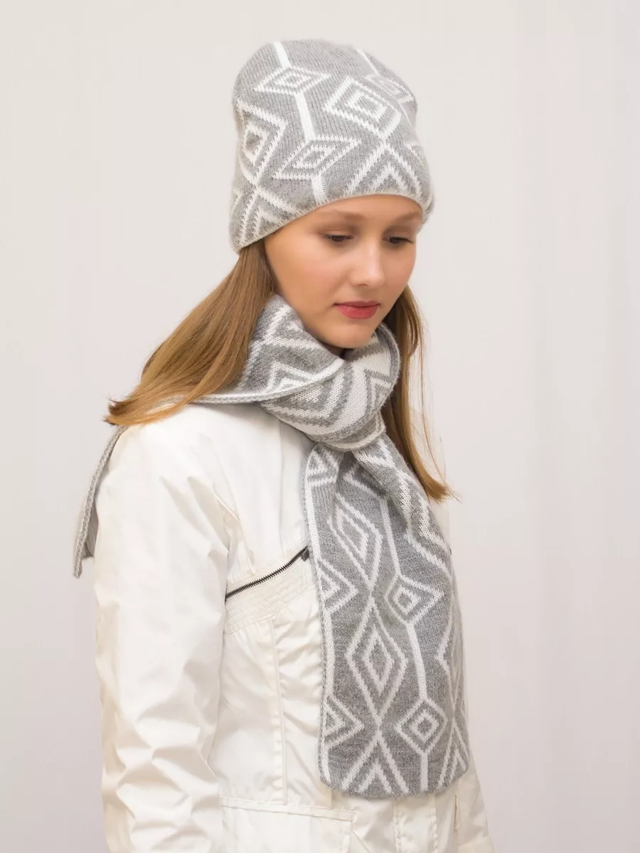 Комплект зимний женский шапка+шарф Азалия (Цвет светло-серый), размер 56-58, шерсть 50%, мохер 30%