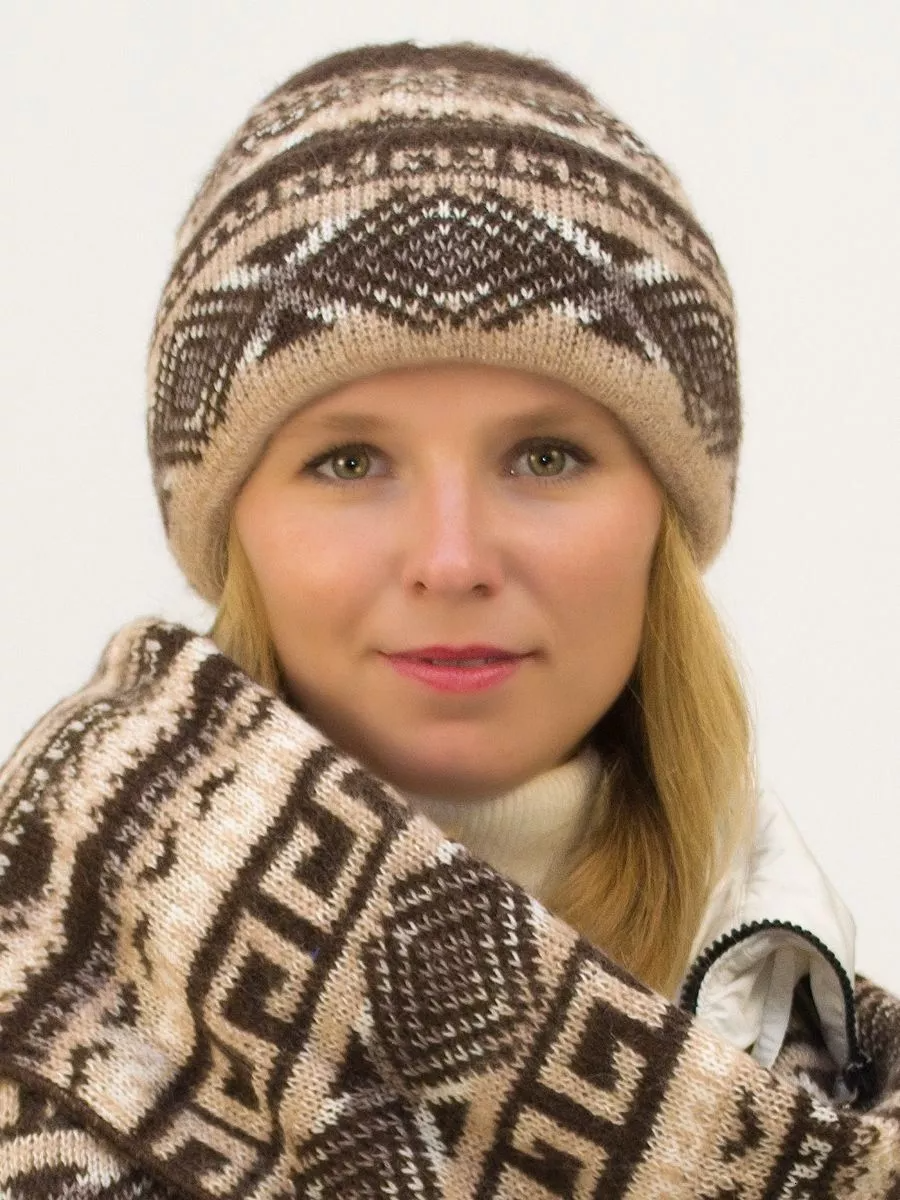 Комплект зимний женский шапка+шарф Зима (Цвет коричневый), размер 56-58, шерсть 30%, мохер 50%