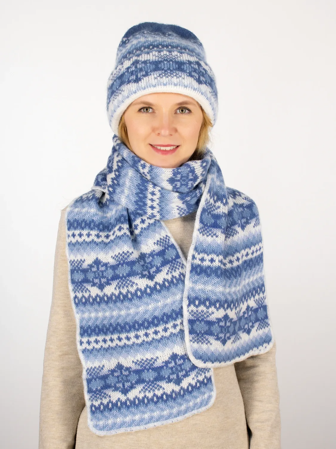 Комплект зимний женский шапка+шарф Дарья (Цвет голубой), размер 56-58, шерсть 50%, мохер 30%