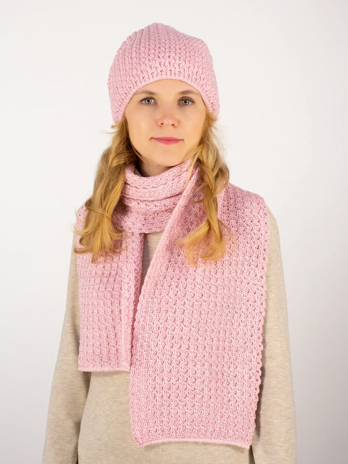 Комплект зимний женский шапка+шарф Матильда (Цвет светло-розовый), размер 56-58, шерсть 50%