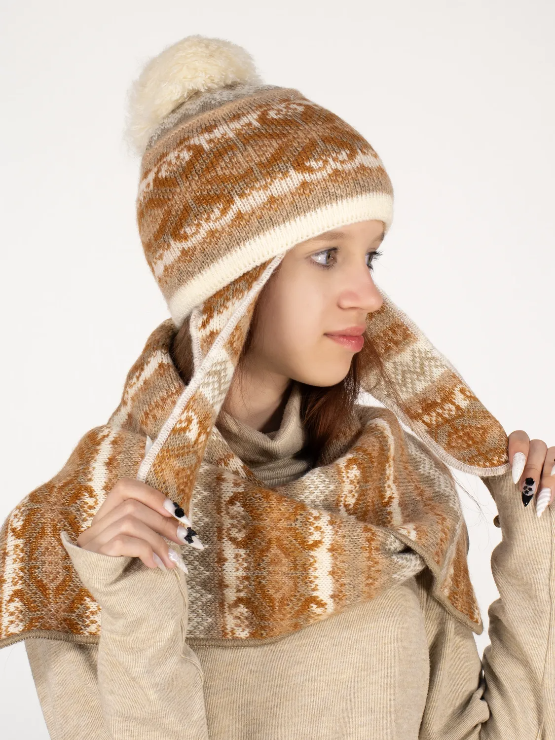 Комплект зимний для девочки шапка+шарф Мурзилка (Цвет оранжевый), размер 52-54, шерсть 70%