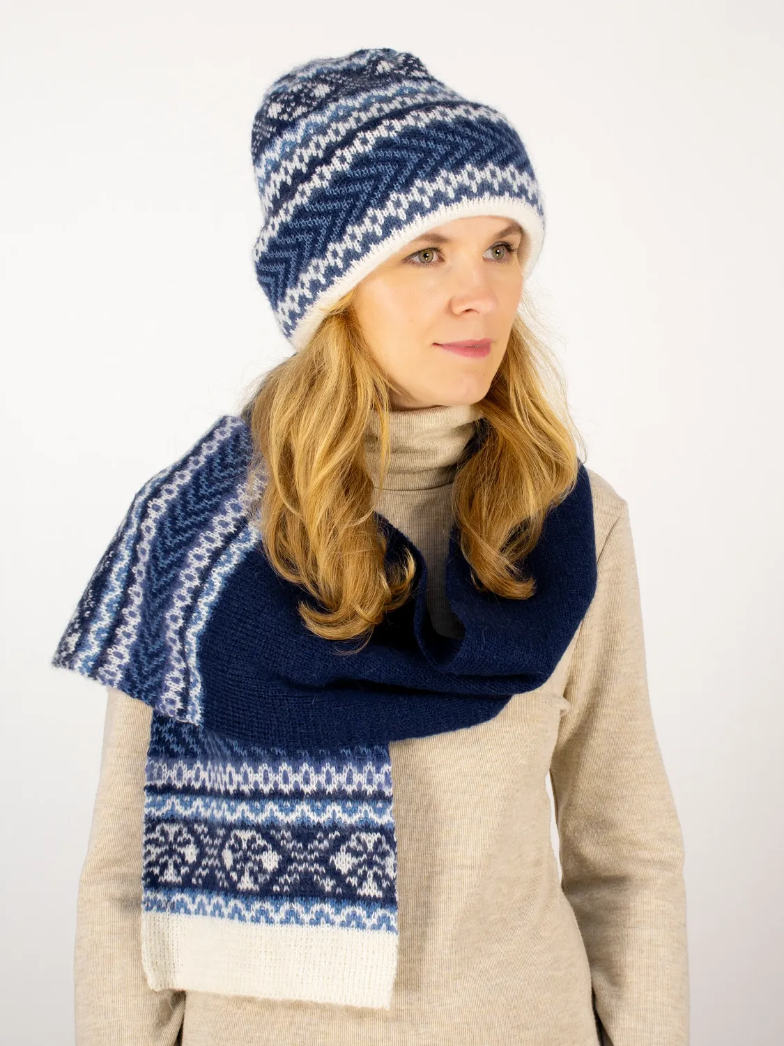 Комплект зимний женский шапка+шарф Авелин (Цвет темно-синий), размер 56-58, шерсть 50%, мохер 30%