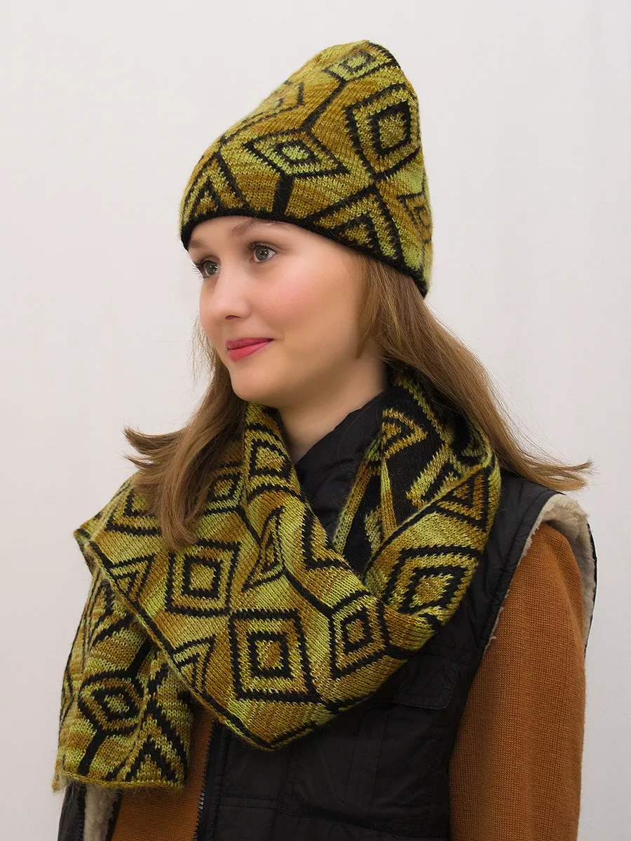 Комплект зимний женский шапка+шарф Азалия (Цвет зеленый), размер 56-58, шерсть 50%, мохер 30%