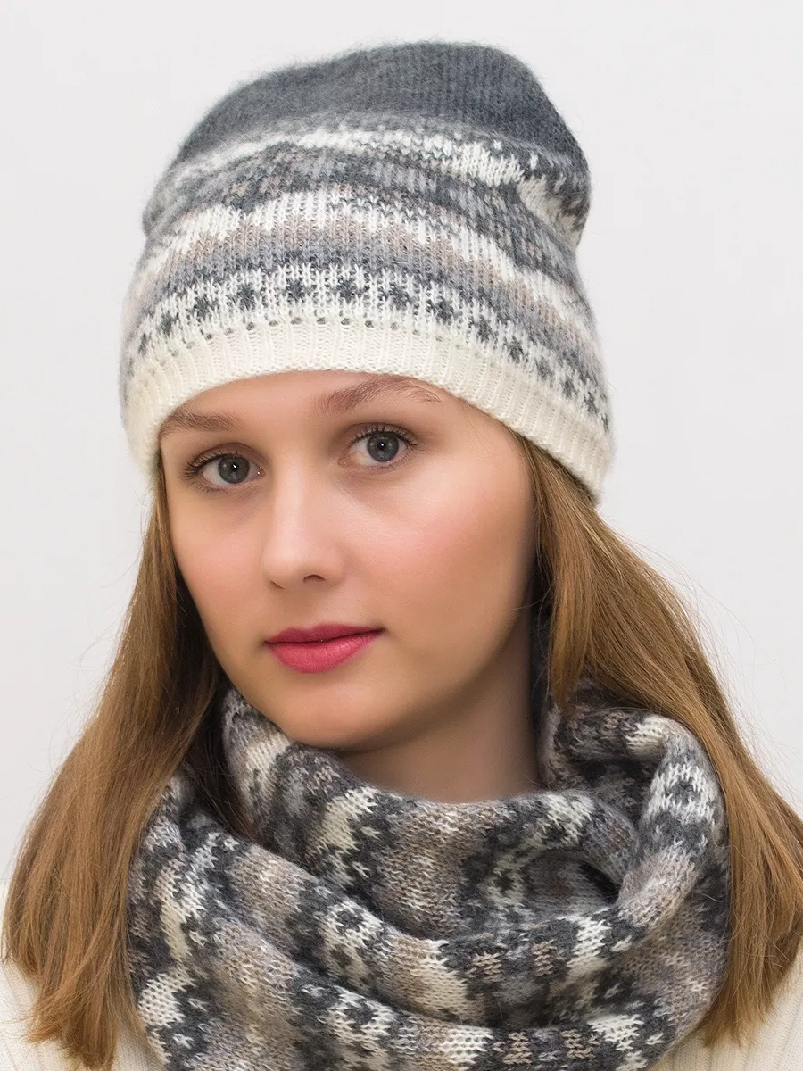 Комплект зимний женский шапка+шарф Анабель (Цвет серый), размер 56-58, шерсть 50%, мохер 30%