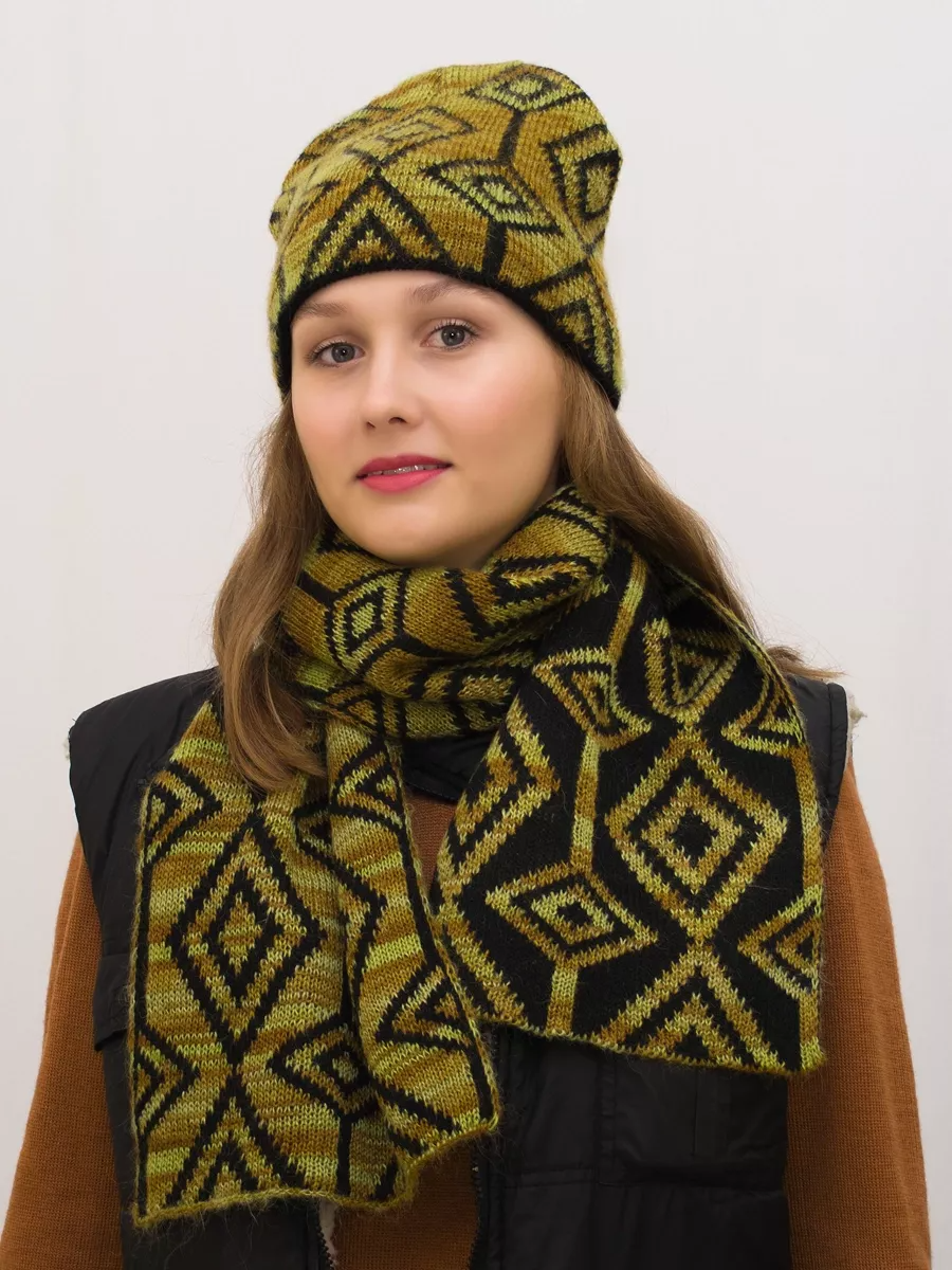 Комплект зимний женский шапка+шарф Азалия (Цвет зеленый), размер 56-58, шерсть 50%, мохер 30%