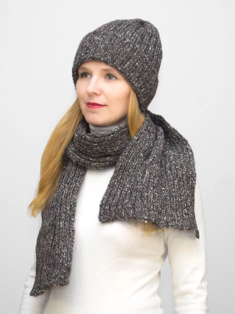 Комплект зимний женский шапка+шарф Милиса (Цвет коричневый меланж), размер 56-58, шерсть 80%