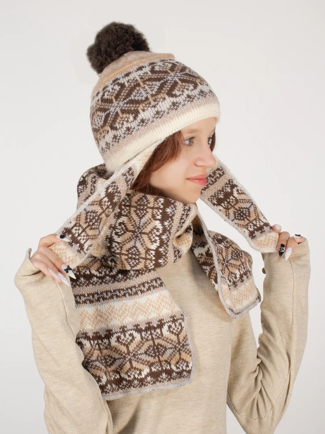 Комплект зимний для девочки шапка+шарф Мурзилка (Цвет светло-коричневый), размер 52-54, шерсть 70%