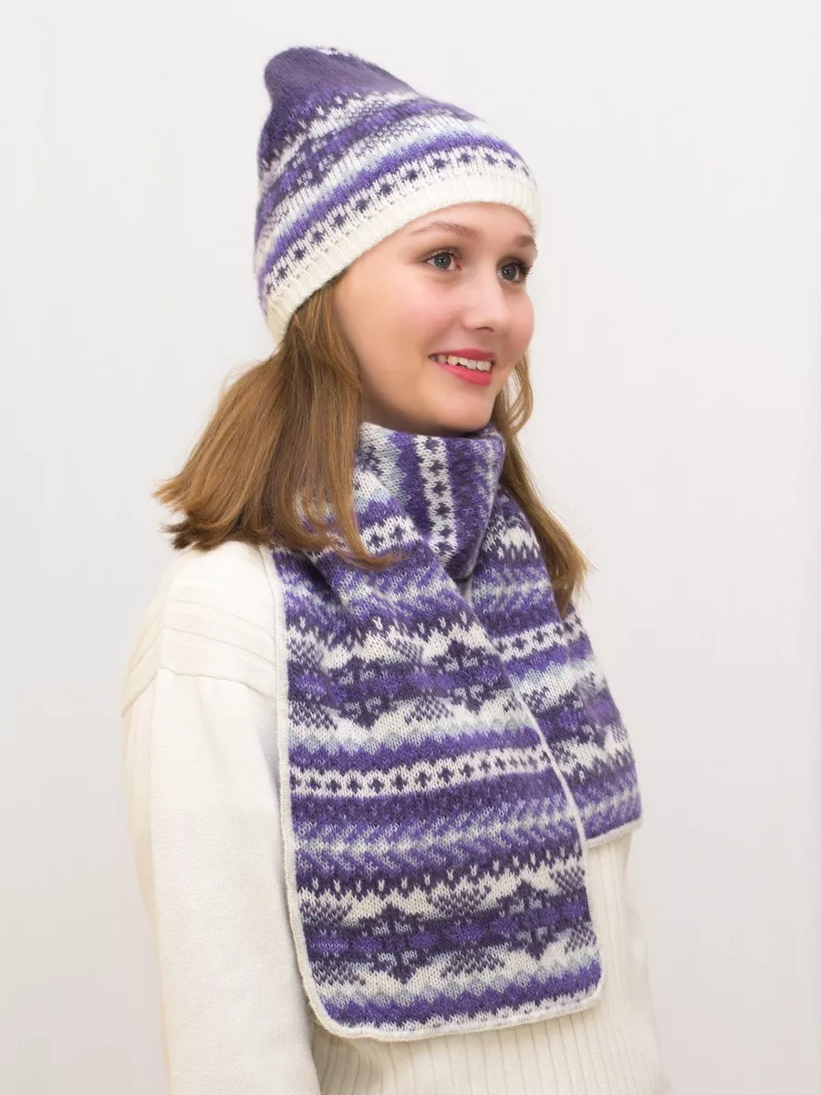 Комплект зимний женский шапка+шарф Анабель (Цвет фиолетовый), размер 56-58, шерсть 50%, мохер 30%