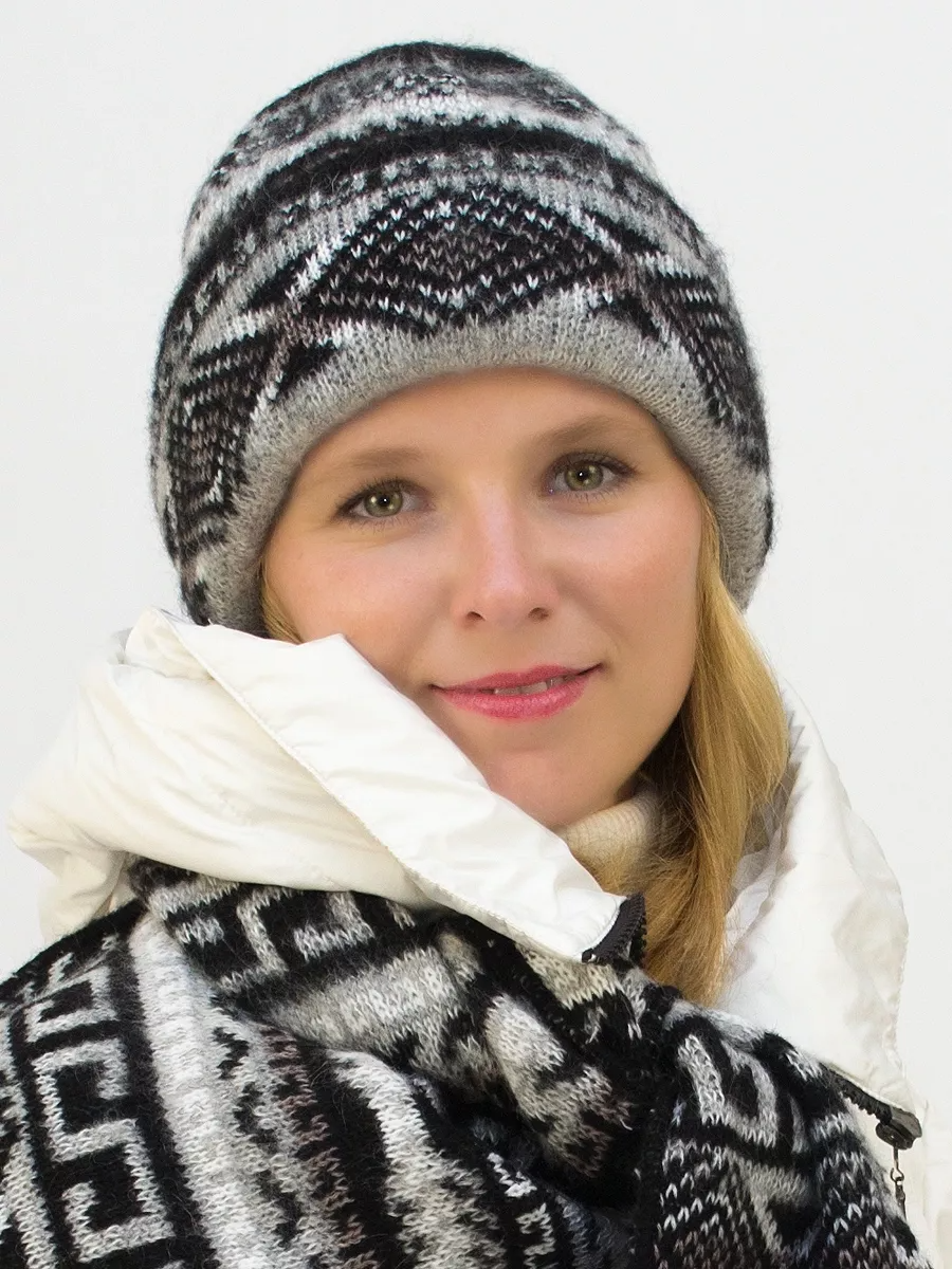 Комплект зимний женский шапка+шарф Зима (Цвет черный), размер 56-58, шерсть 30%, мохер 50%