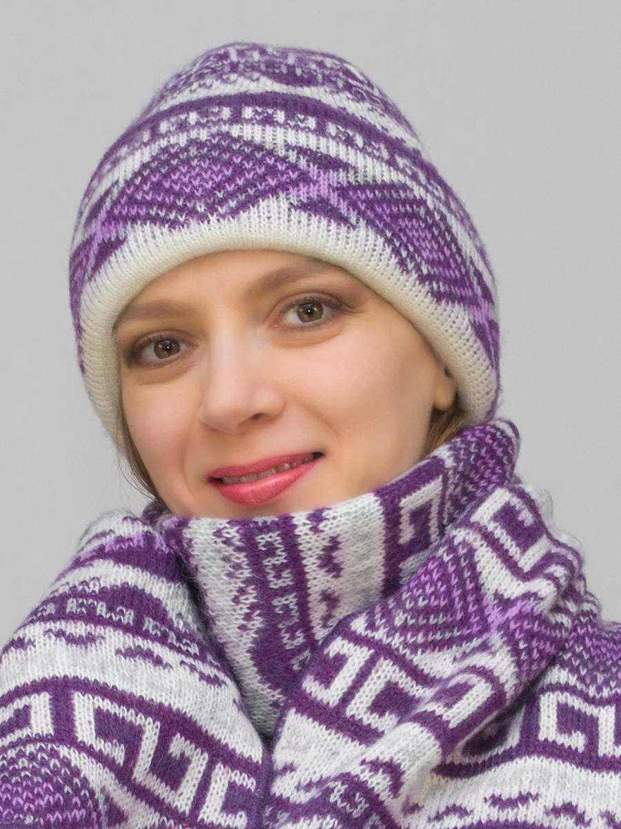 Комплект зимний женский шапка+шарф Зима (Цвет фуксия), размер 56-58, шерсть 30%, мохер 50%