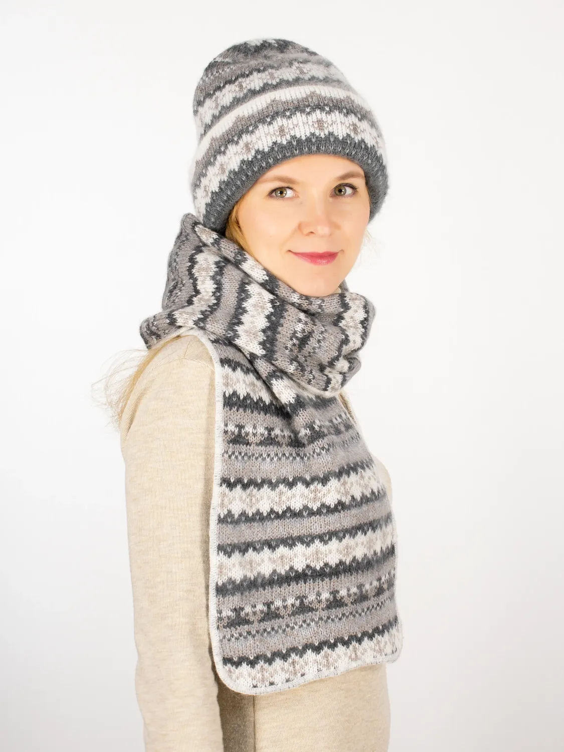 Комплект зимний женский шапка+шарф Арктика (Цвет серый), размер 56-58, шерсть 50%, мохер 30%