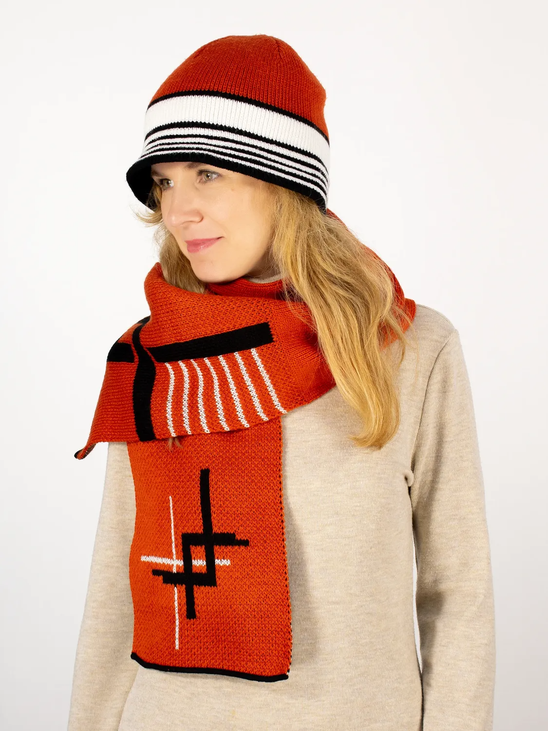 Комплект шляпа+шарф женский весна-осень Rama (Цвет оранжевый), размер 54-56, шерсть 30%