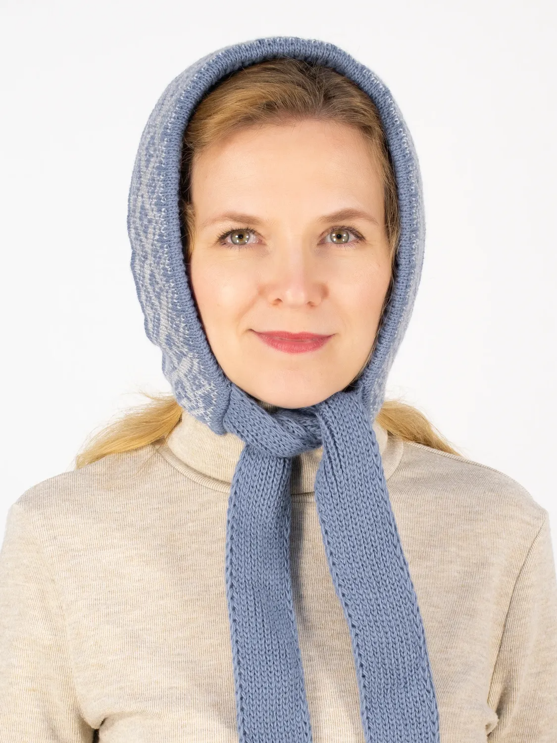 Шапка женская весна-осень с завязками Мари (Цвет джинс голубой), размер 56-58, шерсть 30%