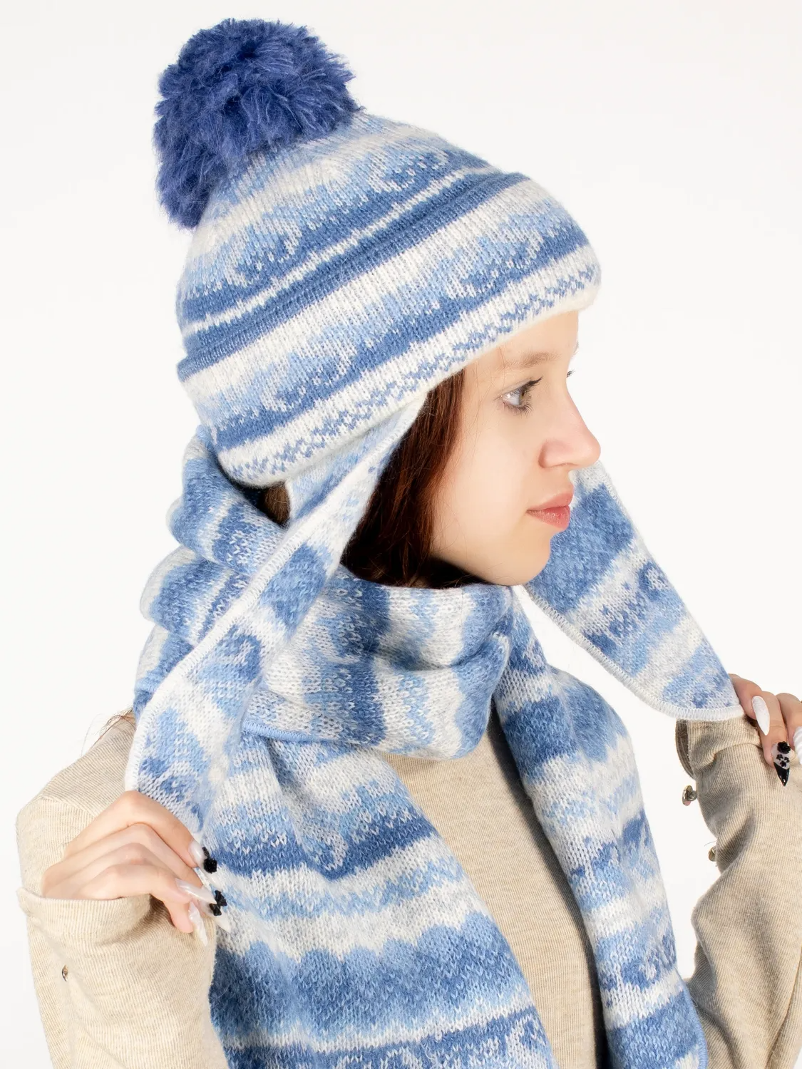 Комплект зимний для девочки шапка+шарф Сибирия (Цвет светло-синий), размер 52-54, шерсть 70%