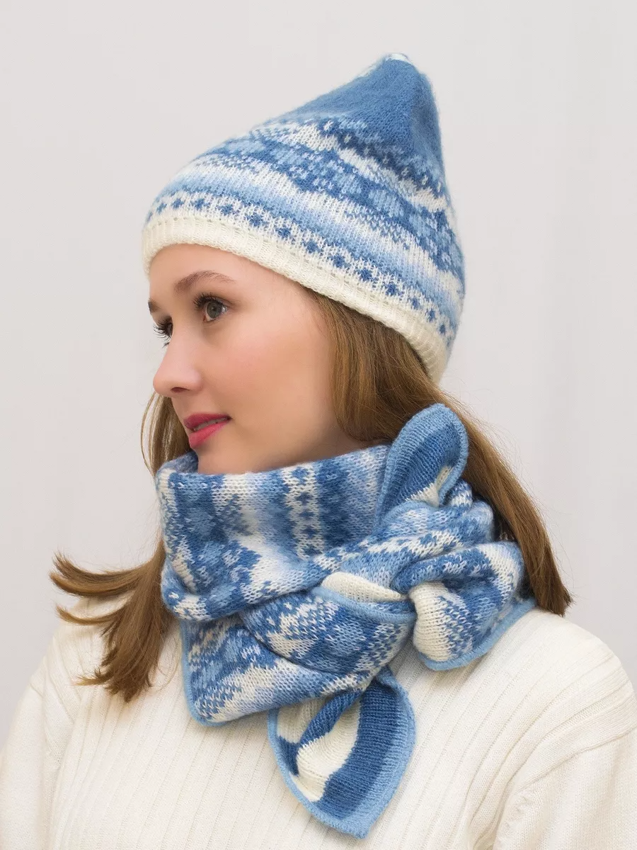 Комплект зимний женский шапка+шарф Анабель (Цвет голубой), размер 56-58, шерсть 50%, мохер 30%